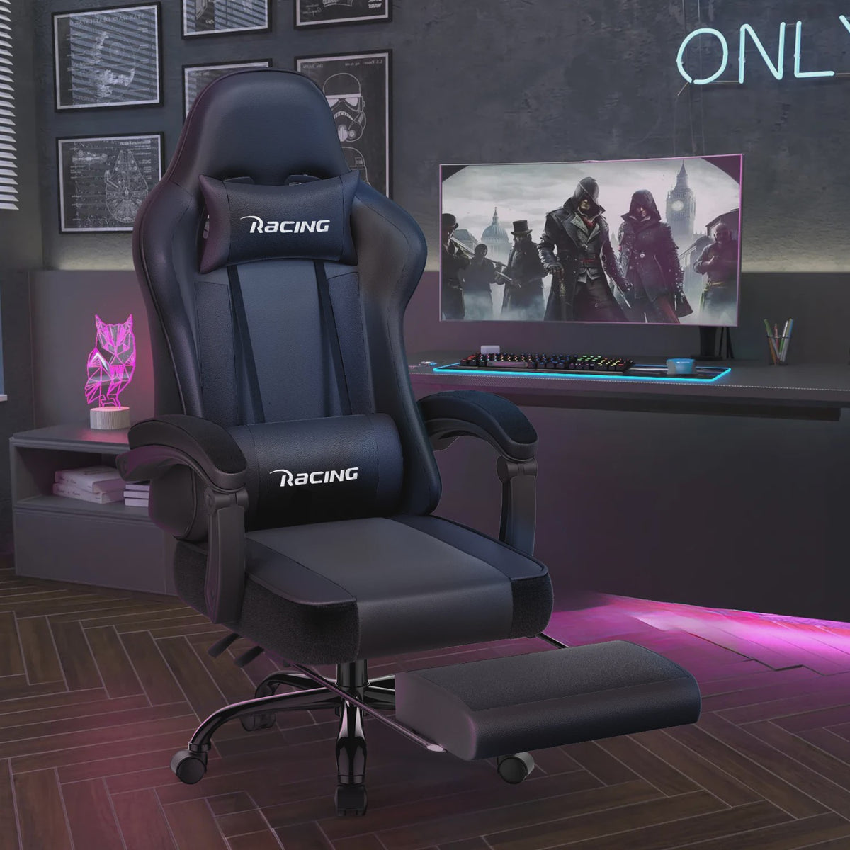 Ergonomische Gaming Stoel met Voetensteun, Hoofd- en Lendesteun | Max 150kg