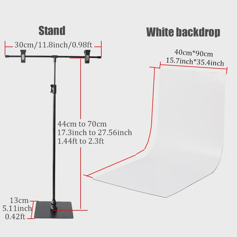 T-vormige Achtergrondstandaard (30cm) met PVC Backdrop voor Productfotografie