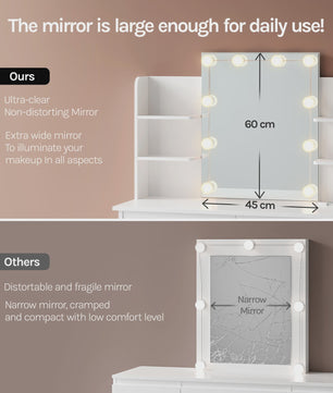 WOLTU Kaptafel met LED Verlichting, Make-up Tafel met Spiegel en Opbergvakken
