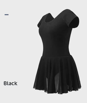 Zwart Balletpakje met Korte Mouwen en Chiffon Rokje - Dans, Gymnastiek, Yoga