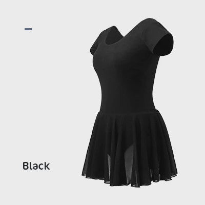 Zwart Balletpakje met Korte Mouwen en Chiffon Rokje - Dans, Gymnastiek, Yoga