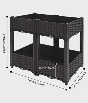 Verhoogde Plantenbak Dubbele Laag - 4 Vakken - 80x40x67cm - Buiten - Met Drainage