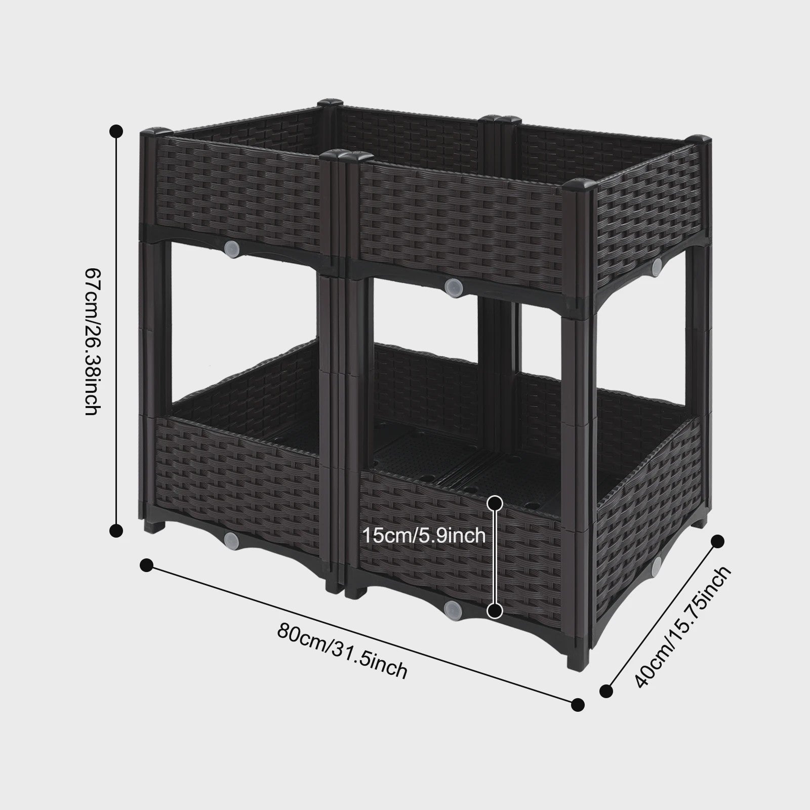 Verhoogde Plantenbak Dubbele Laag - 4 Vakken - 80x40x67cm - Buiten - Met Drainage