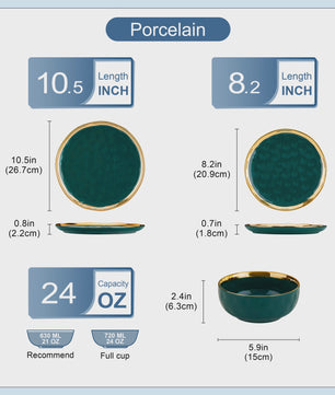 LOVECASA 12/24-delig Servies Set - Porselein met Gouden Rand - Dinerborden & Kommetjes