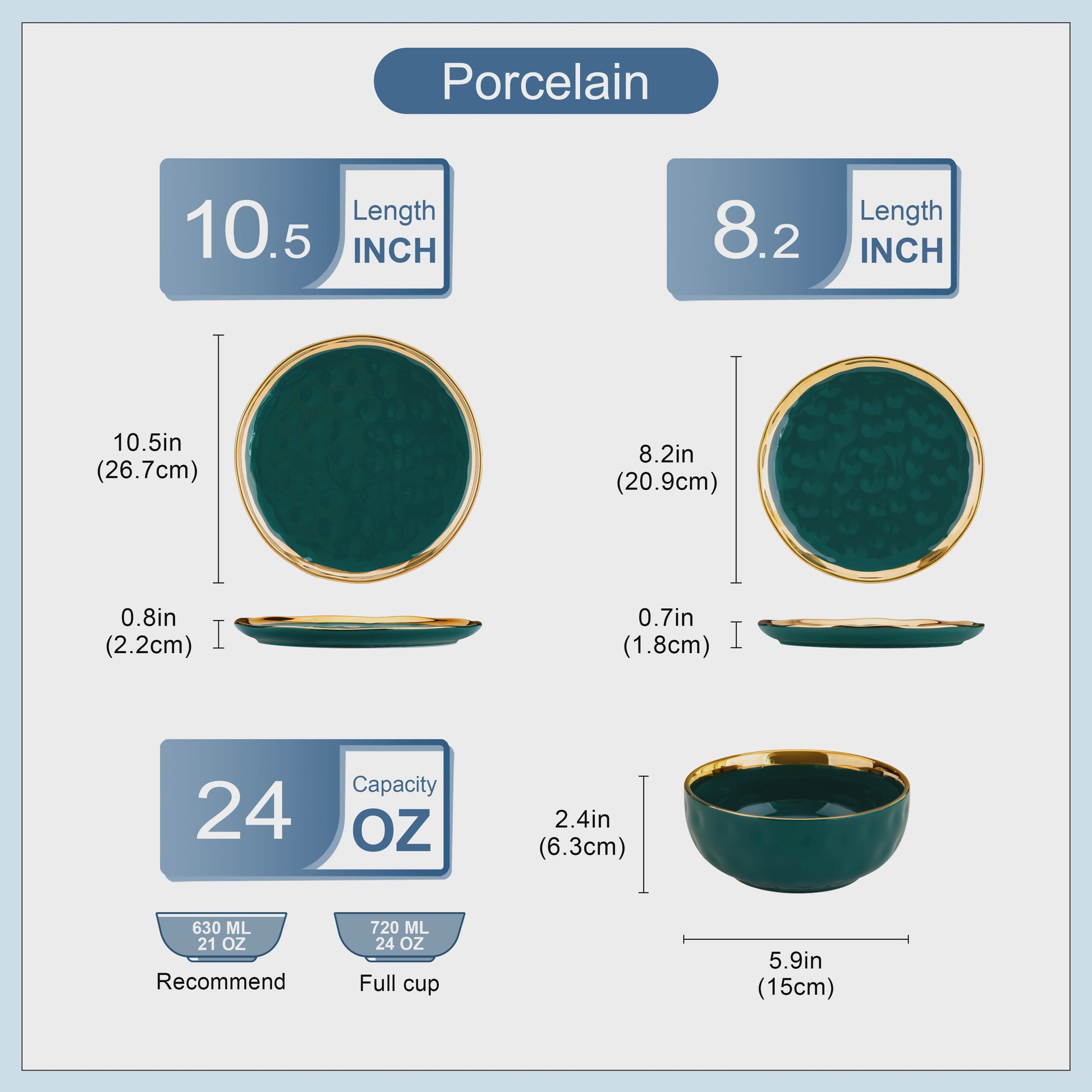 LOVECASA 12/24-delig Servies Set - Porselein met Gouden Rand - Dinerborden & Kommetjes