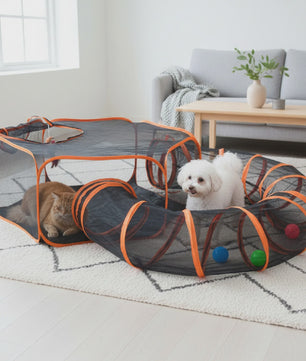 Draagbare Katten Tunnel Speeltuin met Mesh Constructie en Opbergzak