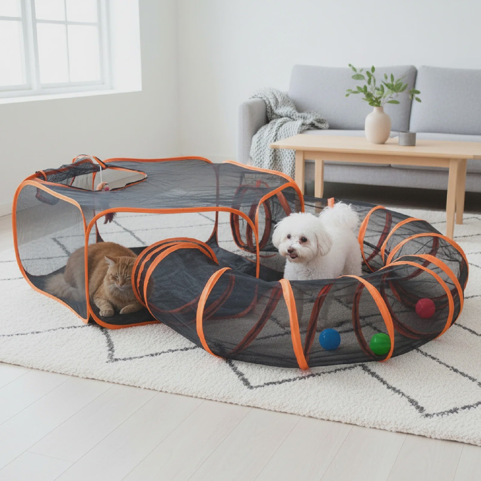 Draagbare Katten Tunnel Speeltuin met Mesh Constructie en Opbergzak