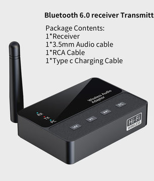 Bluetooth 6.0 Audio Adapter: Ontvanger & Zender met 3.5mm Aux/RCA