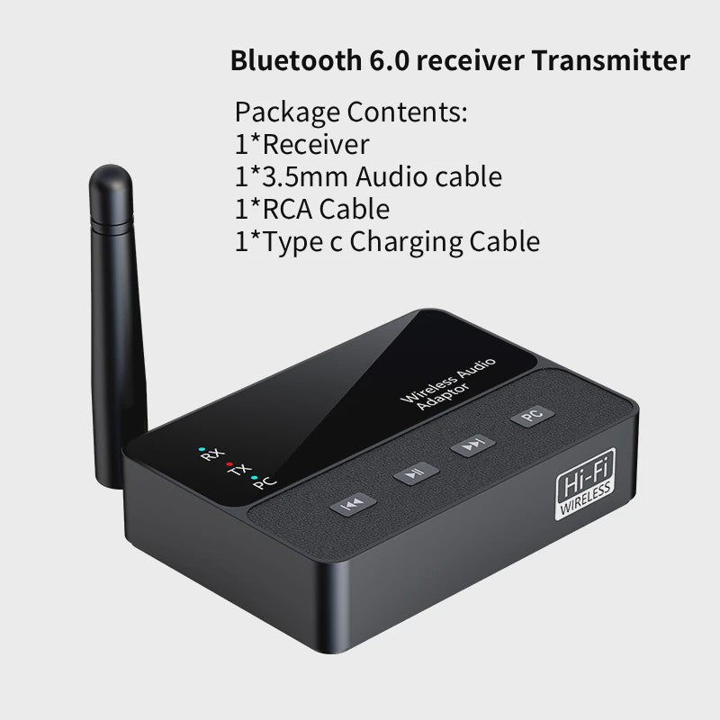 Bluetooth 6.0 Audio Adapter: Ontvanger & Zender met 3.5mm Aux/RCA