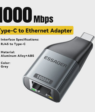 Essager Gigabit Type-C naar Ethernet Adapter 1000Mbps RJ45 Netwerkkaart