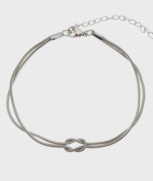 Dubbele Slangenketting Armband met Liefdesknoop - Roestvrij Staal Goudkleurig