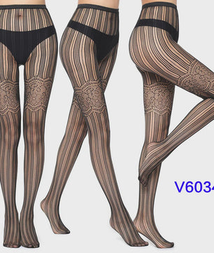 Dames Visnet Panty's met Jacquard Weefsel - Gothic Kant & Spider Net Stijl