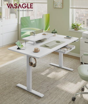 VASAGLE Elektrisch In hoogte Verstelbaar Bureau met Monitorverhoger en Lade - Ergonomisch Werken