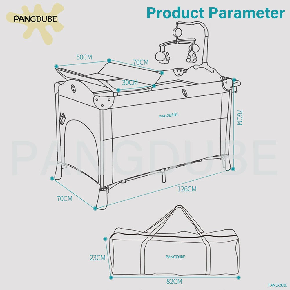 PANGDUBE 4-in-1 Multifunctioneel Babybedje: Wieg, Verschoontafel & Reisbed