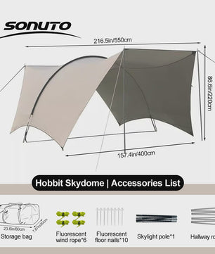 Ruime Camping Tent 22m² Zon- en Regenbescherming voor 8-10 Personen