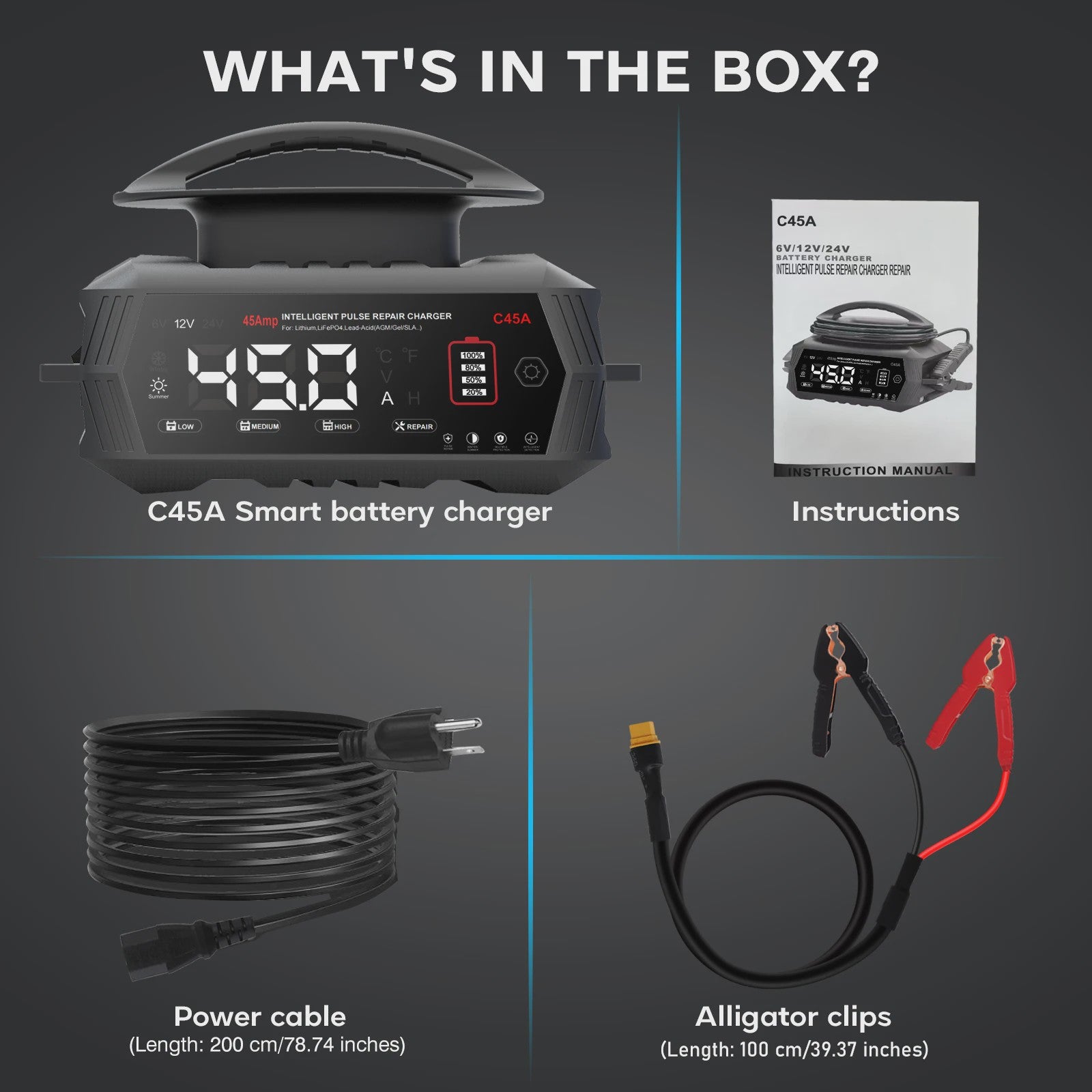 Intelligente Acculader 6V/12V/24V - 45A Slimme Batterij Herstel Lader voor Auto, Motor, Lifepo4, AGM, Gel
