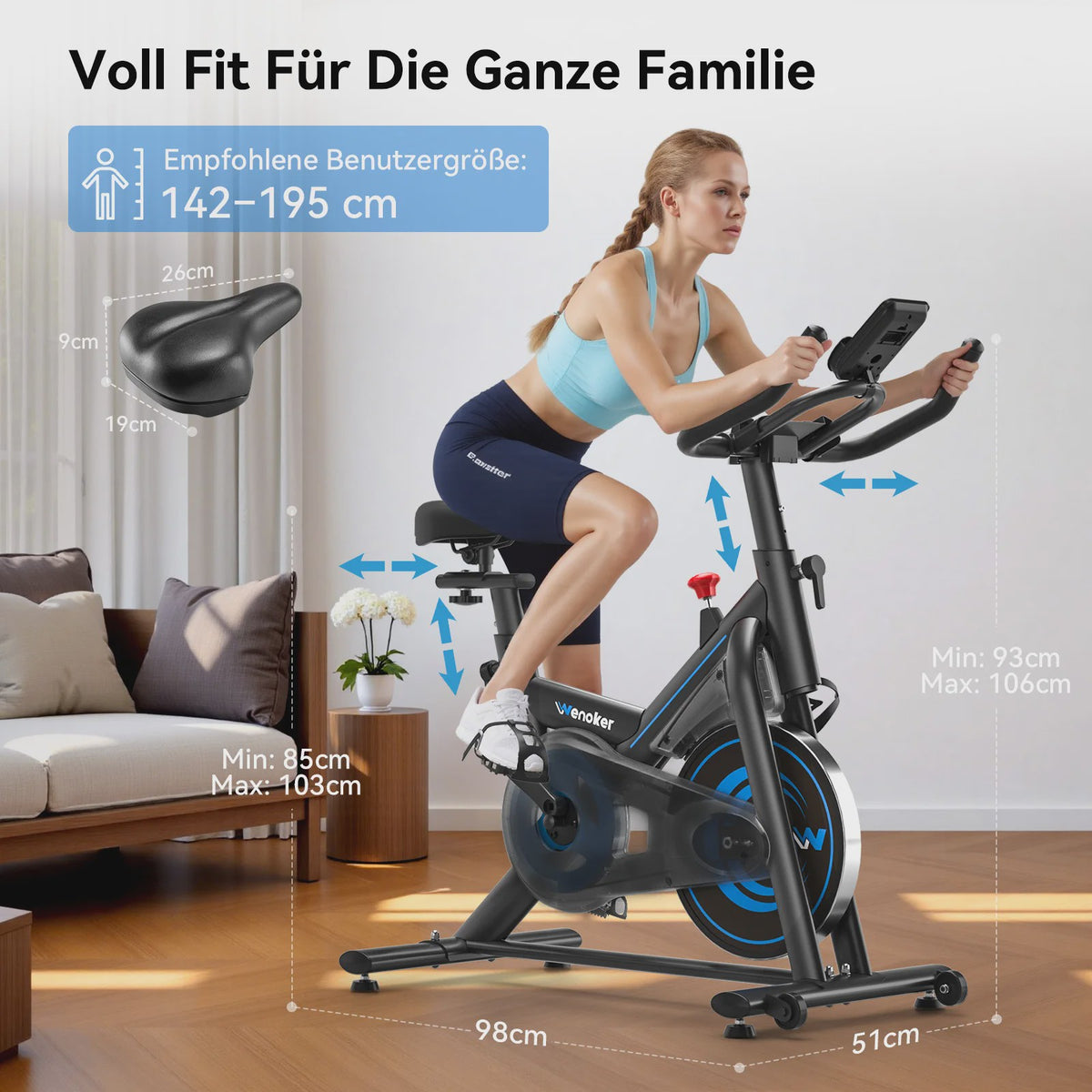 Wenoker Hometrainer Fiets met App - Stille Ergometer Spinning Bike voor Thuis (max 160kg)