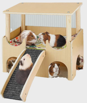Stevig Houten Speelhuis voor Cavia's - Meerdere Niveaus met Trapjes & Verstopmogelijkheden
