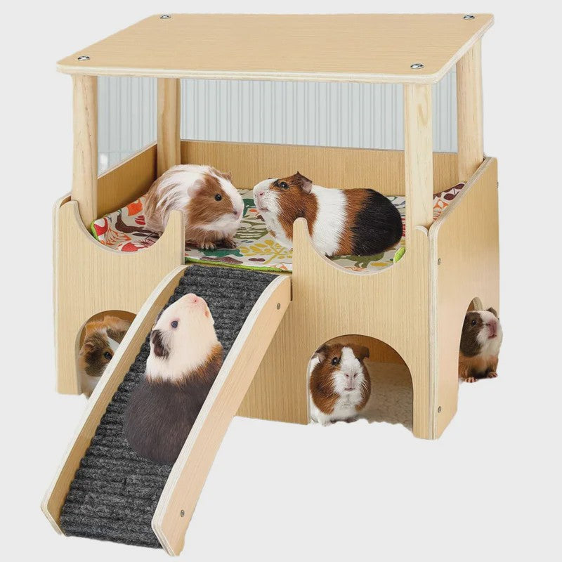 Stevig Houten Speelhuis voor Cavia's - Meerdere Niveaus met Trapjes & Verstopmogelijkheden