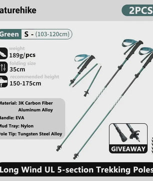Naturehike Ultralichte Carbon Fiber Trekkingstokken - Opvouwbaar & Snel Sluitend