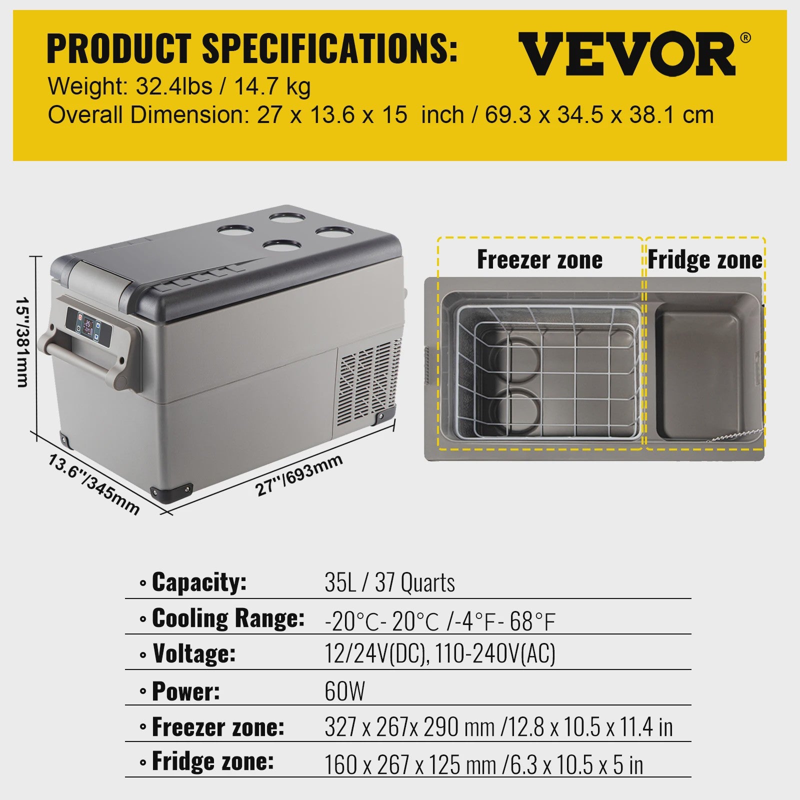 Draagbare Koelkast en Vriezer - 35L/45L - Compressor Koeling - Ideaal voor Auto, Camping & Outdoor