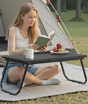 Multifunctionele Opklapbare Laptoptafel met Bekerhouder - Verstelbaar & Draagbaar Hout