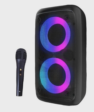 Draagbare Karaoke Bluetooth Speaker met Microfoon, FM Radio & LED Lichtshow