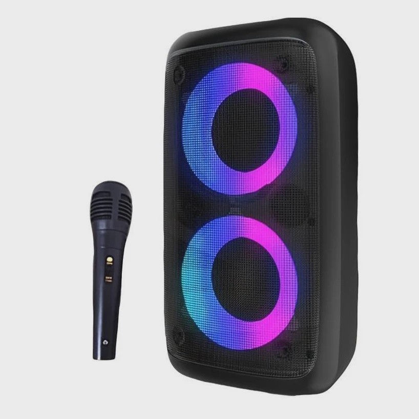 Draagbare Karaoke Bluetooth Speaker met Microfoon, FM Radio & LED Lichtshow
