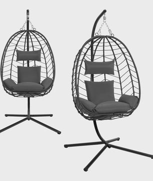 EUGAD Hangende Ei Stoel met Metalen Standaard - Comfortabele Schommelstoel voor Tuin & Balkon (150 kg)