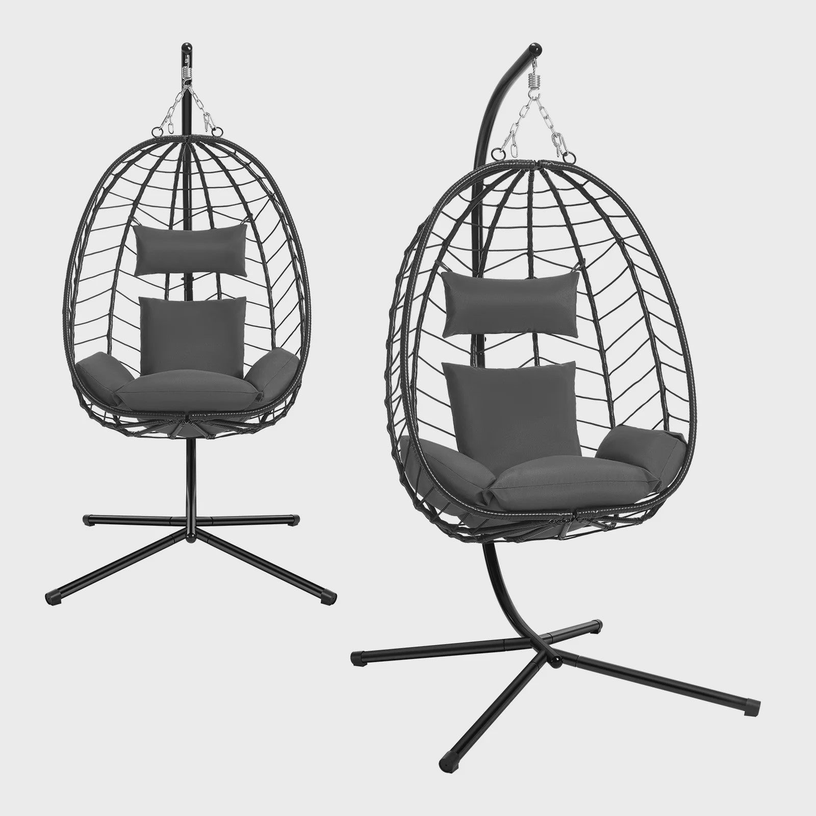 EUGAD Hangende Ei Stoel met Metalen Standaard - Comfortabele Schommelstoel voor Tuin & Balkon (150 kg)