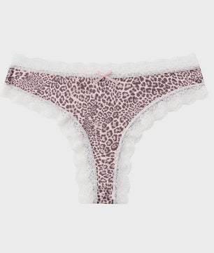Dames Kant & Luipaardprint Thong Panties - Sexy, Ademend & Comfortabel Ondergoed