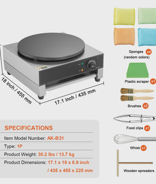 Professionele Crêpemaker 16 Inch - Elektrisch, Anti-aanbak & Krachtig