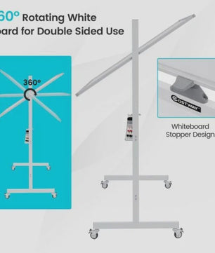 Verrijdbaar Dubbelzijdig Magnetisch Whiteboard 160-180cm Hoogte Verstelbaar met Wielen en Rem