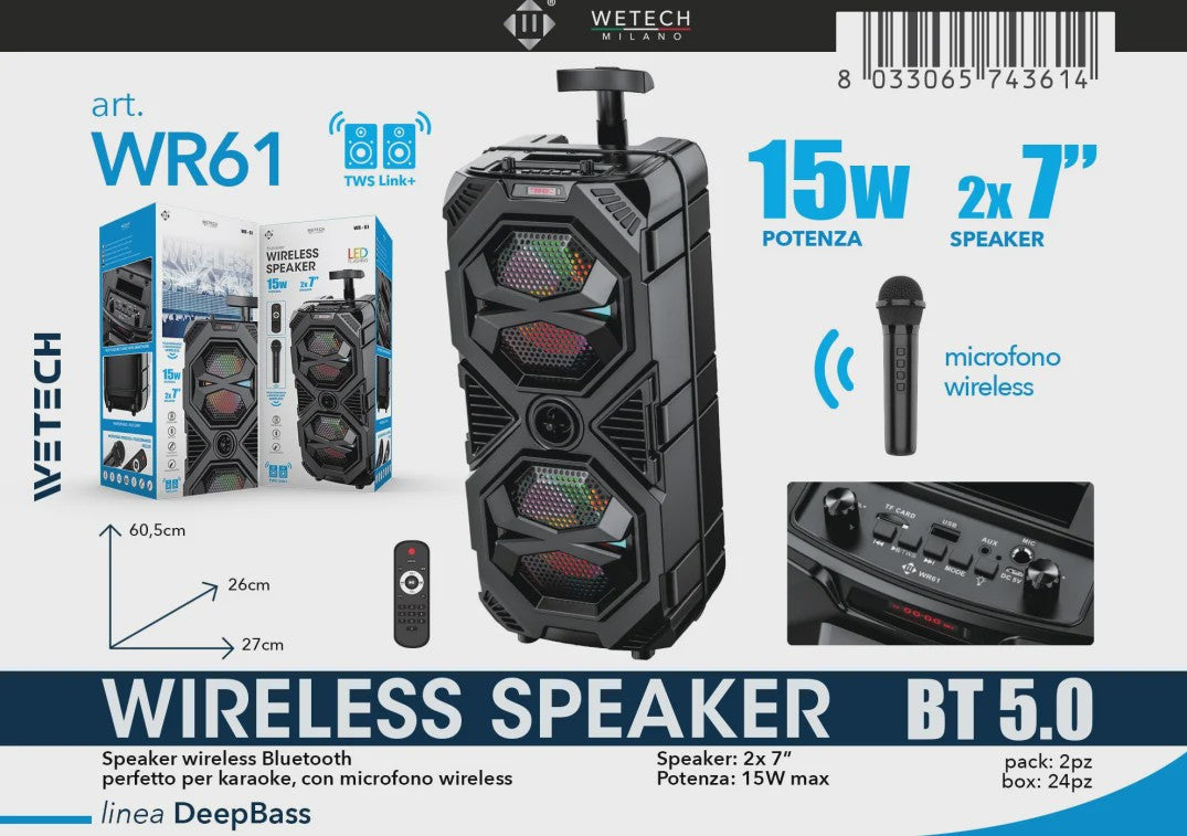 Draagbare Karaoke Bluetooth Speaker met LED, Draadloze Microfoon & Afstandsbediening - Perfect voor Outdoor Feesten