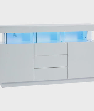 Moderne Dressoir 140cm Hoogglans Wit met LED Verlichting en 16 Kleuren