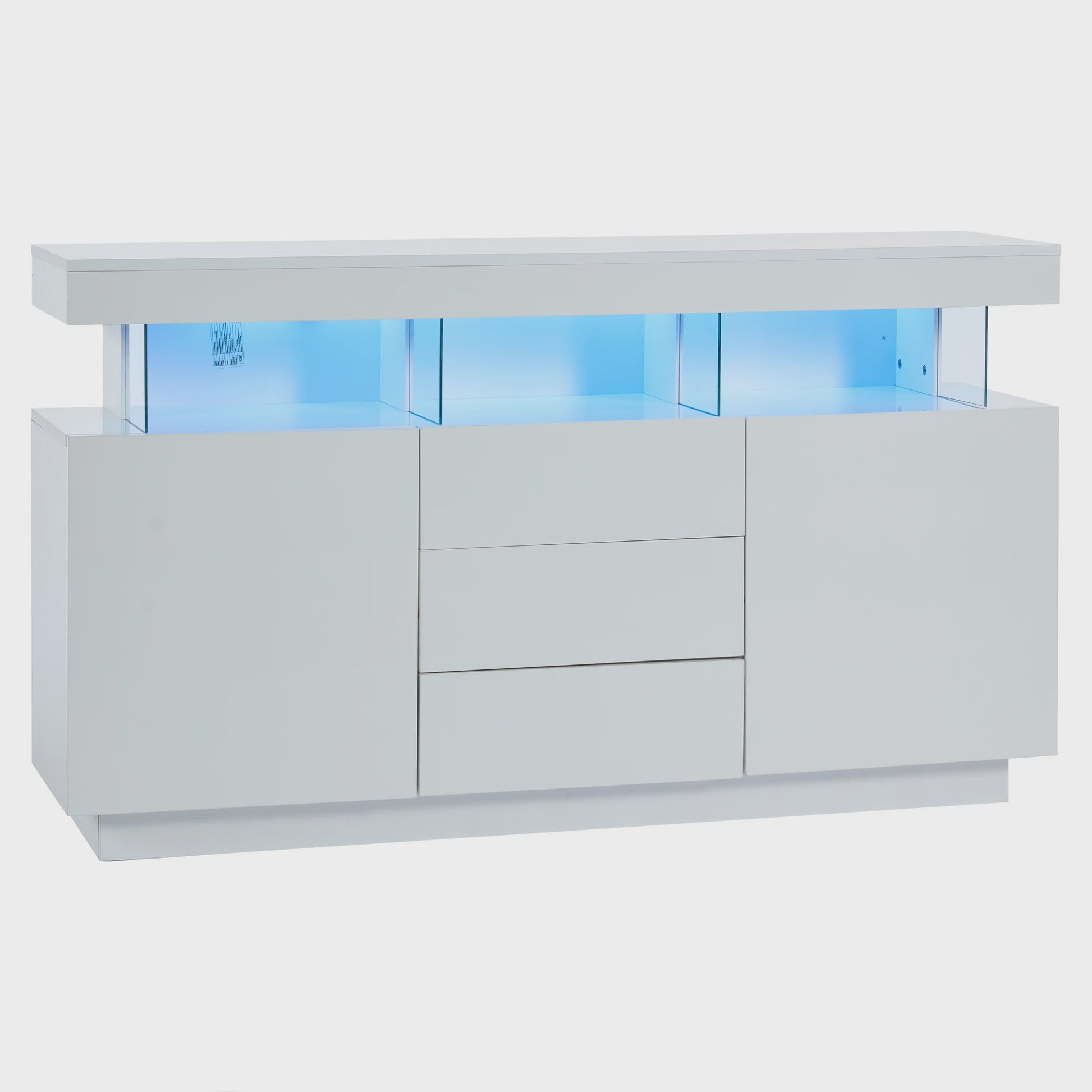 Moderne Dressoir 140cm Hoogglans Wit met LED Verlichting en 16 Kleuren