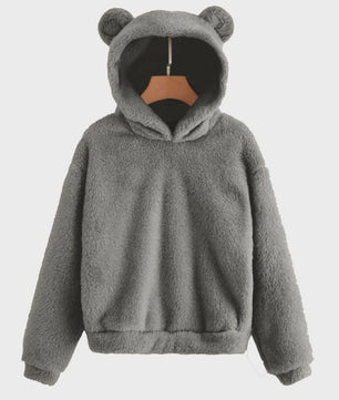 Schattige Fluffy Hoodie met Berenoren - Dames Winter Pullover