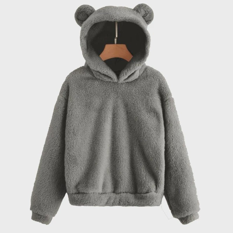 Schattige Fluffy Hoodie met Berenoren - Dames Winter Pullover