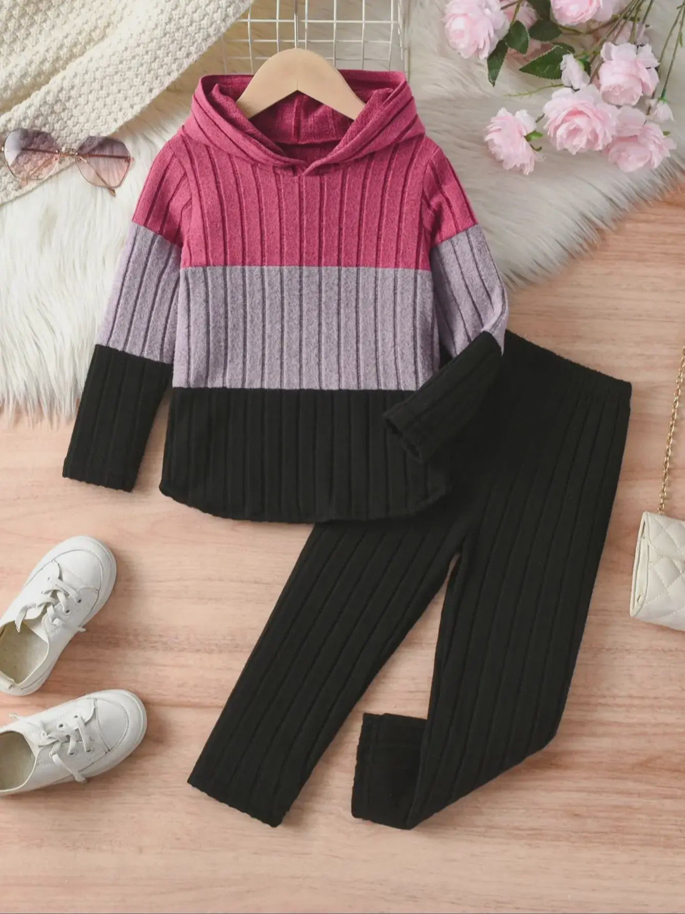 Set Meisjes Hoodie met Broek - Colorblocking Stijl voor Lente & Herfst Uitjes