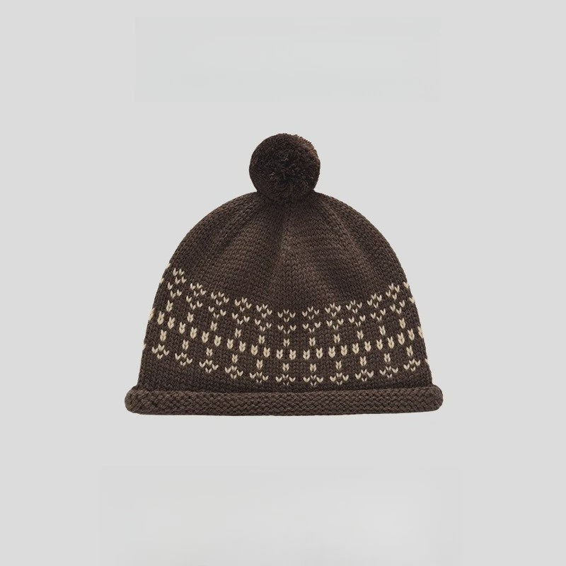 Dames Muts met Fair Isle Patroon, Pompon en Omgeslagen Boord - Warm & Stijlvol