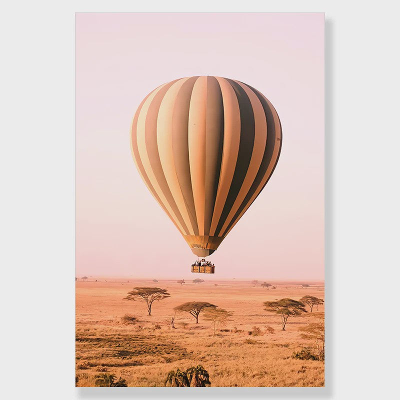 Canvas Poster Set: Leeuw, Giraffe, Olifant, Ballonvaart & Natuurlandschap