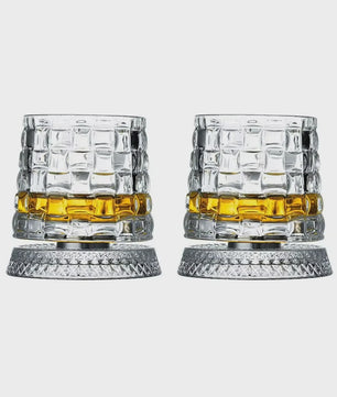 Set van 2 Draaibare Whiskey Glazen met Glazen Voet - Kristal Rum Cocktail Glazen