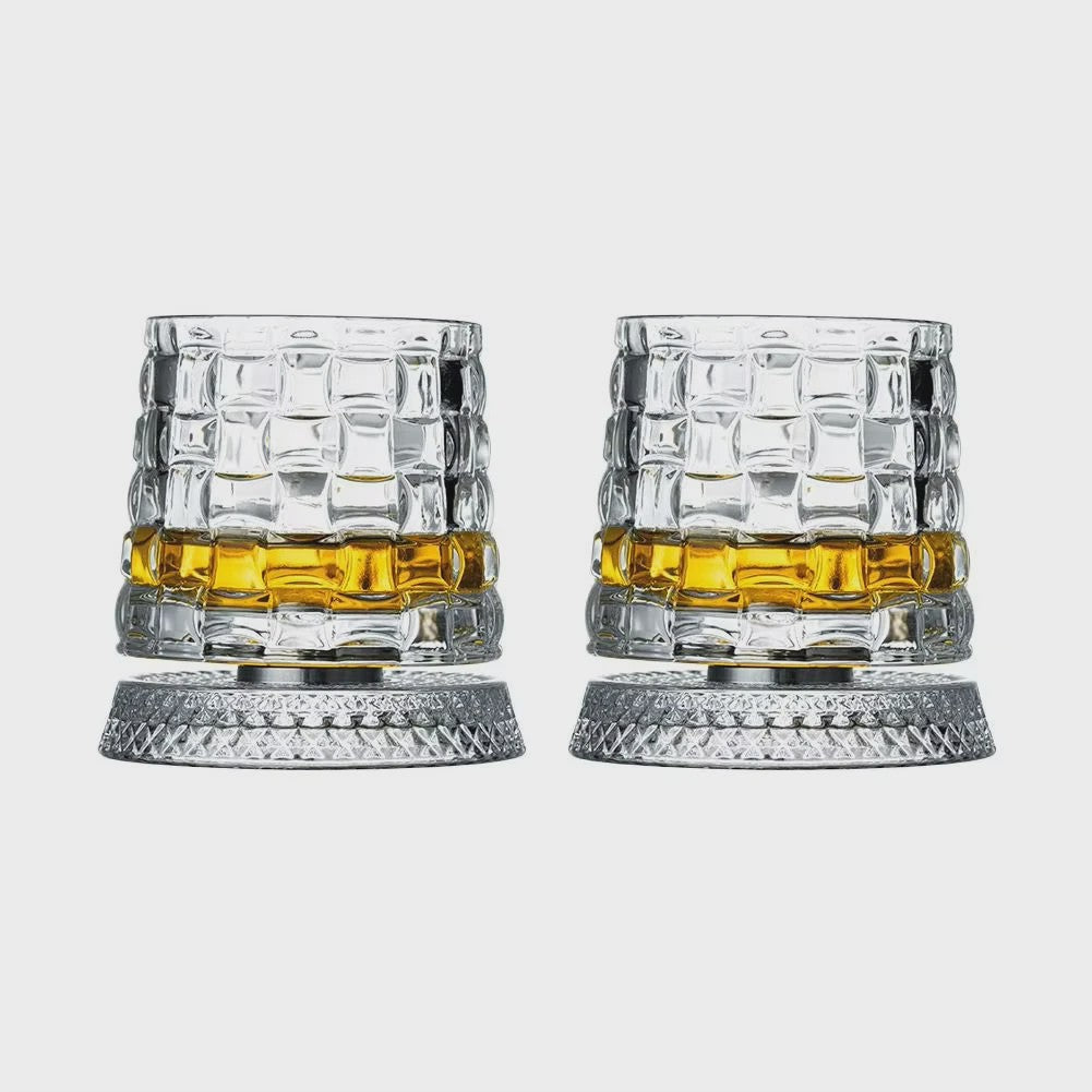 Set van 2 Draaibare Whiskey Glazen met Glazen Voet - Kristal Rum Cocktail Glazen