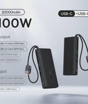 Baseus 145W Powerbank 25000mAh met Ingebouwde Type-C Kabels - Snel Laden voor Laptop, Tablet & Smartphone