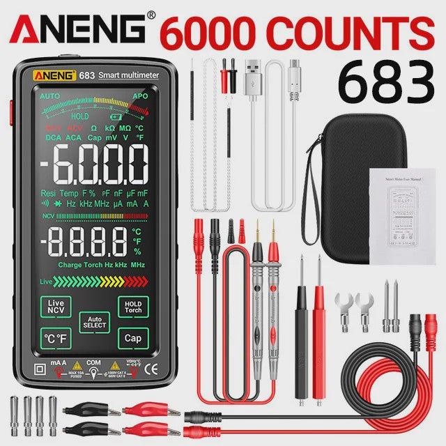 ANENG 683 Slimme Touchscreen Multimeter - Oplaadbaar, 6000 Counts, AC/DC