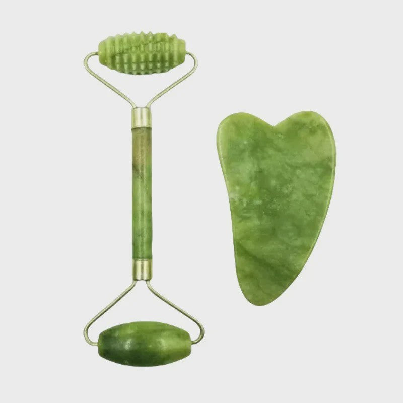 Natuurlijke Jade Roller & Gua Sha Set - Gezichts-, Lichaams- en Voetmassage