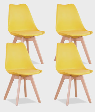 Set van 4 Scandinavische Eetkamerstoelen met Houten Poten en PU Comfortkussen