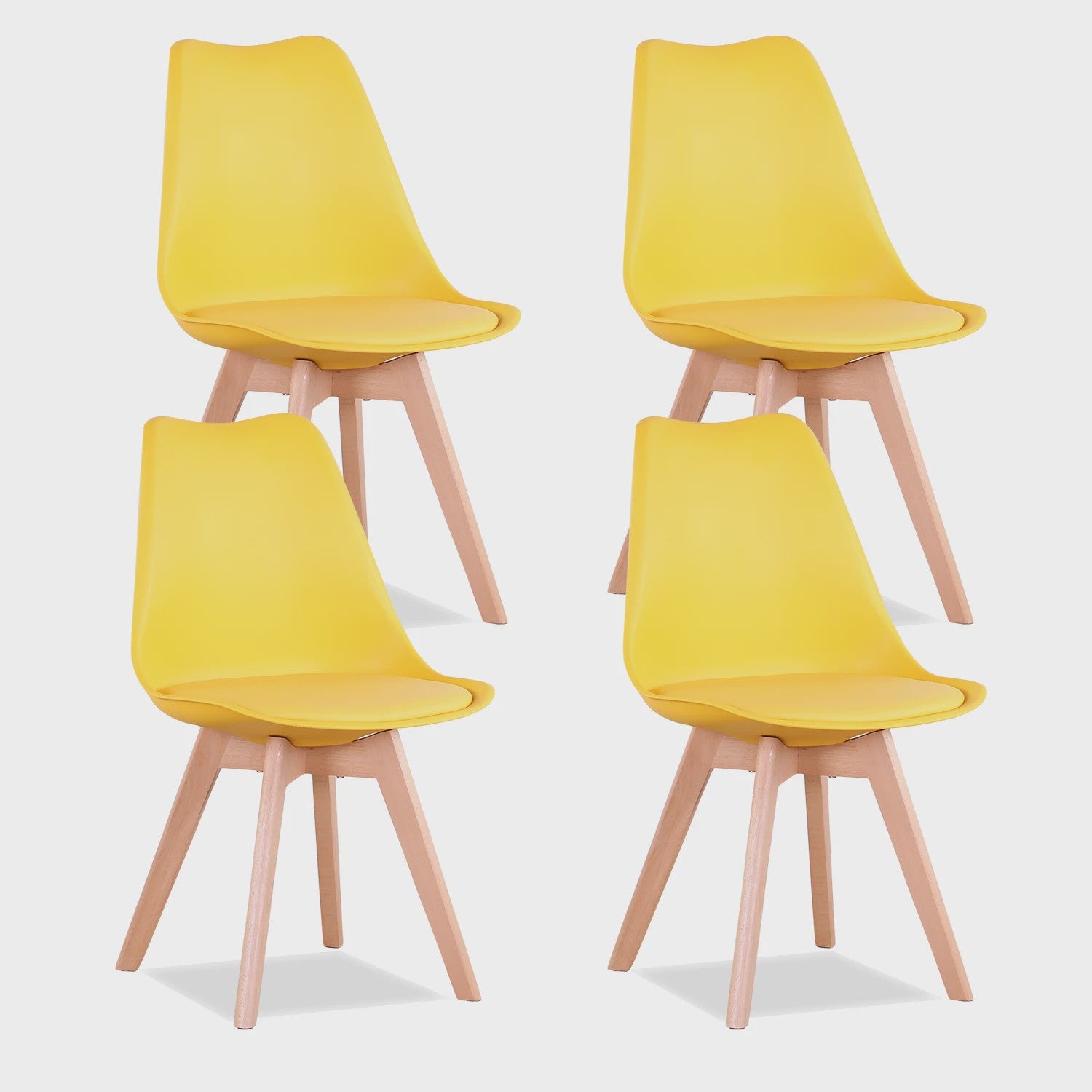 Set van 4 Scandinavische Eetkamerstoelen met Houten Poten en PU Comfortkussen