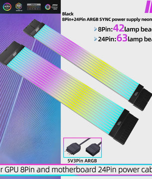Verlichte ARGB Voedingskabel Extensie voor PC Moederbord & GPU - Sync/Async