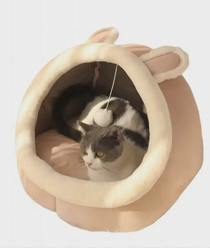 Schattig Cartoon Katten- en Hondenhok - Opvouwbaar, Wasbaar & Comfortabel Slaapbed